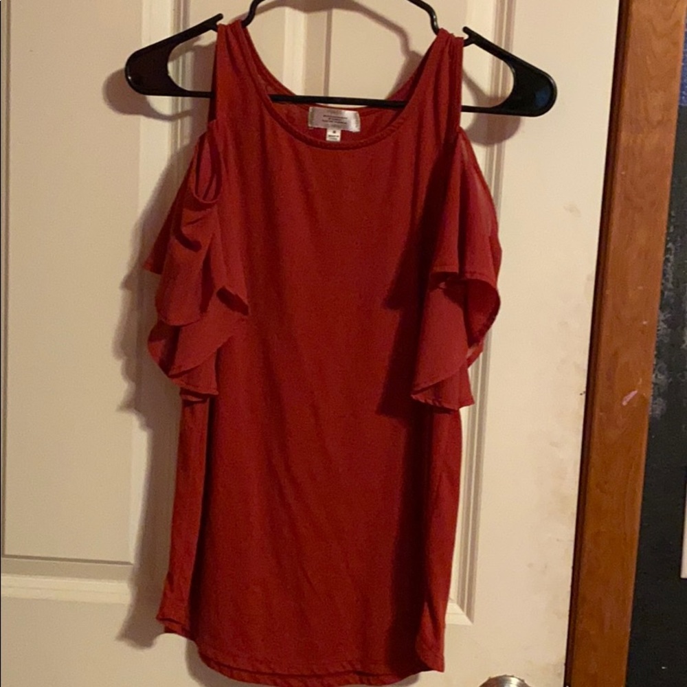 Beautiful red blouse with frilly sleeves